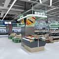 Clean Bright Modern Fruit Store With Green Shelves And Price Tags