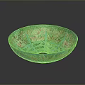 Intricate Carved Bowl Sculpture With Turquoise Pink Floral Patterns And Artistic Design