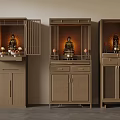 Three Design Wooden Buddhist Shrine Cabinets Featuring Buddha Statues And Decorations