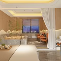 Modern Elegant SPA Sauna Room With Massage Beds Warm Lighting Wooden Decor Plants Orange Chair
