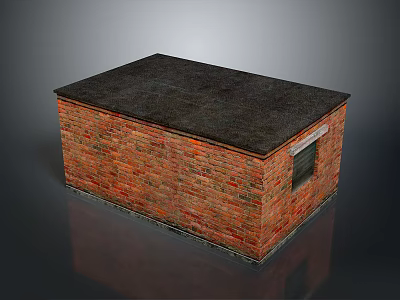 Single Story Red Brick Building With Black Roof And Small Window Exterior 3d model