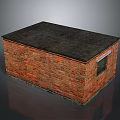 Single Story Red Brick Building With Black Roof And Small Window Exterior