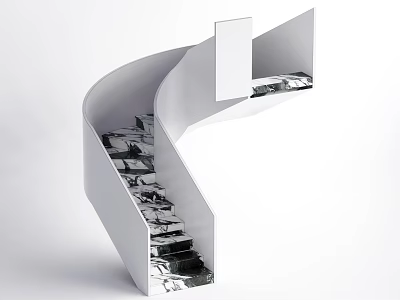 Modern White Spiral Staircase Design With Sleek Glass Steps And Metal Structure 3d model