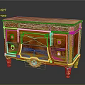 Elegant Red Cabinet With Gold Decorations Marble Top Drawers And Carved Details