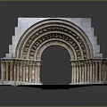 Ancient Stone Archway With Historic Carved Columns And Stone Paved Ground Landscape