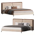 Modern Double Bed With Upholstered Headboard Beige Bedding And Cozy Brown Blanket