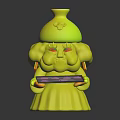 Adorable Pink Creature Character With White Hair Wearing Hat Holding Baking Tray Of Pink Desserts