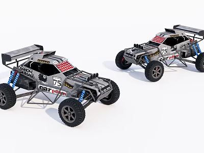 Two RC Off Road Desert Buggies With Number 75 And 5 And REDT Logo 3d model