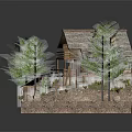 Rustic Log Cabin With Sloped Roof Chimney And Porch Surrounded By Pine Trees And Greenery