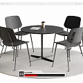 Modern Round Dining Table Set With Four Gray Black Chairs Coffee Cup And Notebook 3d model