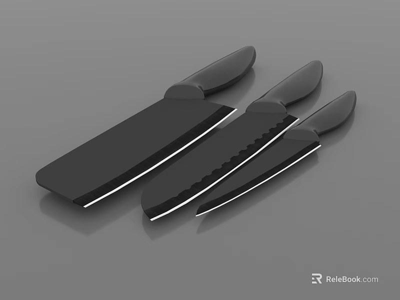 Modern Kitchen Knives Set With Black Handles And Sharp Blades For Cooking 3d model 