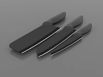 Modern Kitchen Knives Set With Black Handles And Sharp Blades For Cooking 3d model