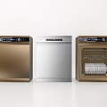 Kitchen Appliances Modern Dishwashers in Gold and Silver with Dishes Inside 3d model