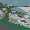 Modern Office Complex Aerial View With Landscaped Areas And Water Features