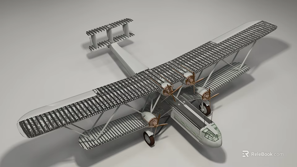 Realistic 3D Fighter Biplane Design With Multiple Propellers And Metal Frame Structure 3d model