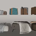 Modern Upholstered Ottomans With Various Designs And Cozy Throws 3d model