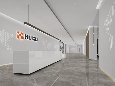 Modern Minimalist Corporate Reception Desk With Custom Brand Logo In Bright Spacious Marble Office Lobby 3d model