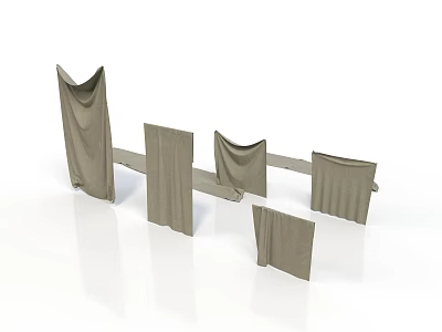 Gray Household Textile Decor Pieces With Various Pleated Styles And Hanging Shapes 3d model