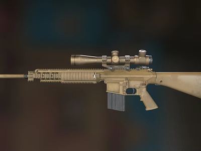 Tactical Colt Rifle With Sniper Scope Magazine Long Barrel And Tan Finish 3d model