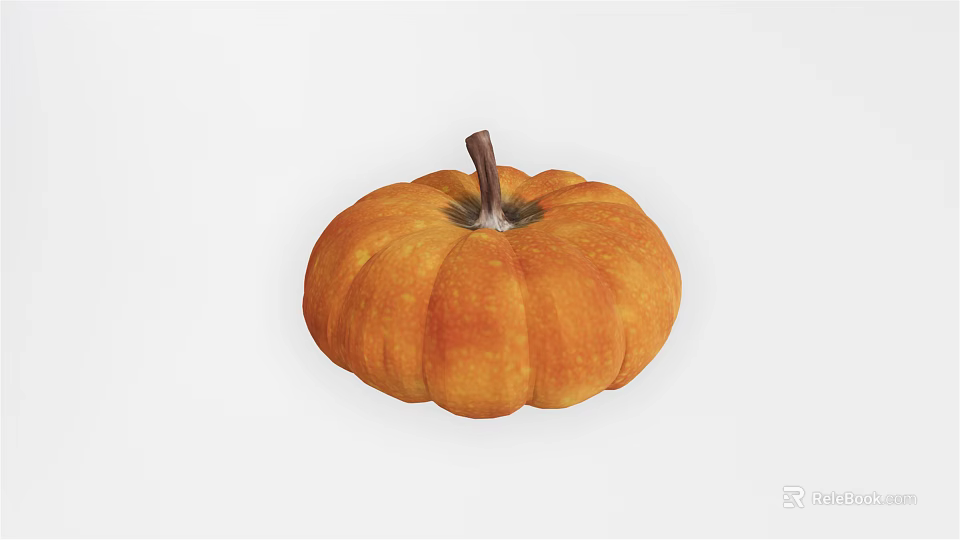 Organic Fresh Orange Round Pumpkin With Textured Skin And Brown Stem 3d model 