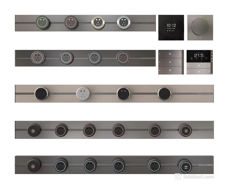 Modern Switch Panels With Sleek Design Multiple Round Buttons And Digital Display For Home 3d model