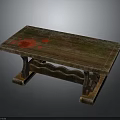 Wooden Table With Blood Red Spots On Natural Wooden Surface And Wavy Pattern Legs
