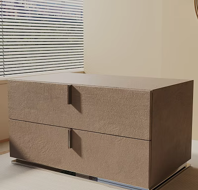 Modern Minimalist Brown Bedside Table With Two Drawers And Textured Surface 3d model