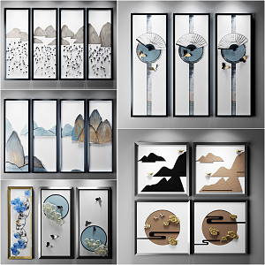 New Chinese Landscape Painting Three-dimensional Physical Combination Decorative Hanging Painting 3d model