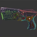 Futuristic Sci Fi Pistol With Sleek Design Blue Black Body And Orange Grip Metallic Finish