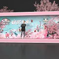 Popular Photo Check-in Spot With Pink Cherry Blossom Decor And Cartoon Elements