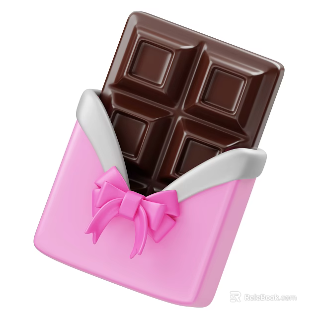Delicious Chocolate Bar in Pink Wrapper with White Trim and Pink Bow 3d model 
