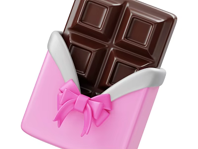Delicious Chocolate Bar in Pink Wrapper with White Trim and Pink Bow 3d model