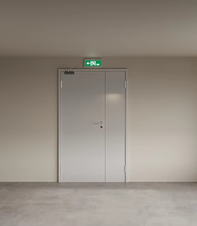 Gray Emergency Exit Door With Green Exit Sign In Building Interior 3d model Gray Emergency Exit Door With Green Exit Sign In Building Interior 3d model