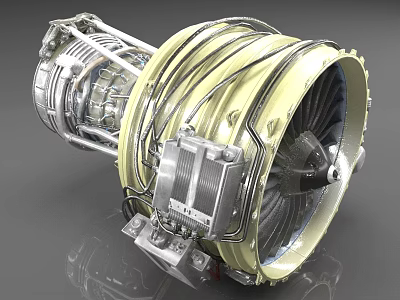 High Performance Aircraft Engine Featuring Yellow Casing Internal Blades and Mechanical Parts 3d model