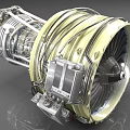 High Performance Aircraft Engine Featuring Yellow Casing Internal Blades and Mechanical Parts 3d model