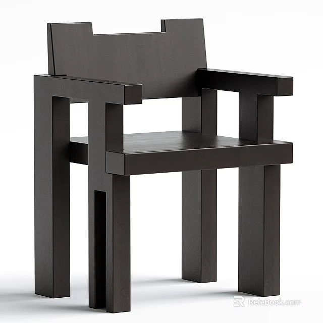 Modern Black Wooden Armchair With Simple Square Structure And Solid Design 3d model