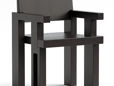 Modern Black Wooden Armchair With Simple Square Structure And Solid Design 3d model