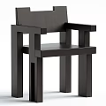 Modern Black Wooden Armchair With Simple Square Structure And Solid Design 3d model