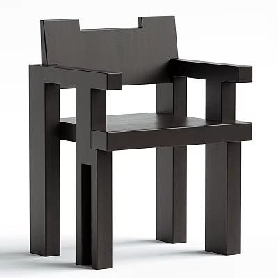 Modern Black Wooden Armchair With Simple Square Structure And Solid Design 3d model