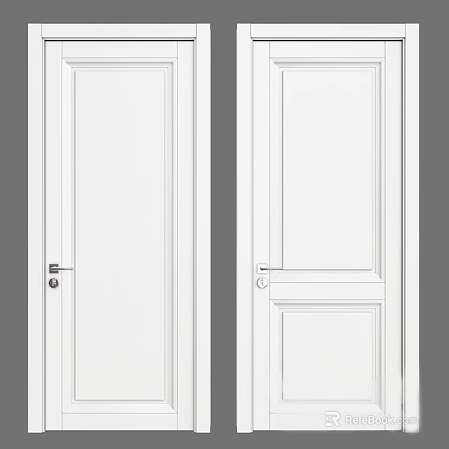 Double White Interior Swing Doors With Clean Panel Design And Metal Handles 3d model