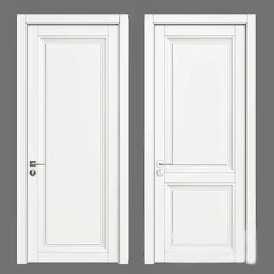 Double White Interior Swing Doors With Clean Panel Design And Metal Handles 3d model