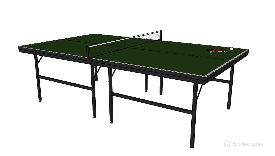Green Ping Pong Table With Net Rackets And Balls For Indoor Sports 3d model 