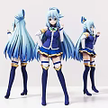 Anime Game Character Figure With Blue Hair Blue White Outfit Long Boots Multi Angle