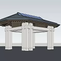 Traditional Style Pavilion With Black Roof Solar Panels And White Pillars