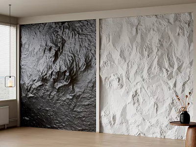 Textured Background Wall With Dark And Light Rough Surfaces In Modern Interior 3d model
