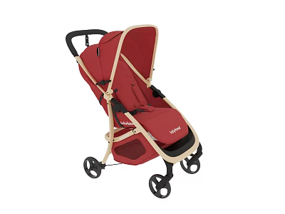 Red Baby Stroller With Lightweight Frame And Four Wheels For Toddlers 3d model