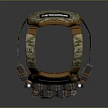 Camouflage Tactical Vest With Grupo Fleinas Label Multiple Magazine And Accessory Pouches Brown Webbing Straps