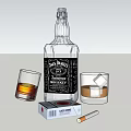 Jack Daniel's Tennessee Whiskey Bottle And Whiskey Glass With Ice Cubes L&M Cigarette Pack And Cigarette