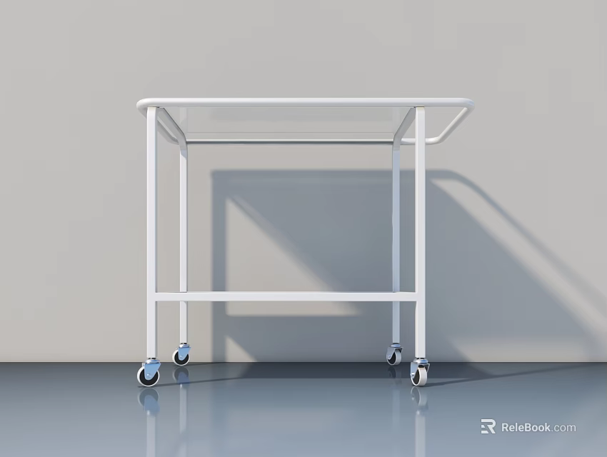 White Rolling Cart With Glass Top Modern Design And Smooth Wheels For Indoor Use 3d model 
