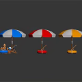 Colorful Striped Outdoor Beach Chairs With Umbrellas Life Rings And Sandcastle